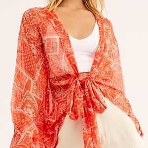 Free People Red Sheer Cardigan